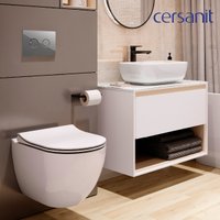 Унитаз подвесной Cersanit Brasko Smart DPL EO Slim + Aqua 50 Prime P 69319 (с кнопкой Accento Circle хром глянцевый)