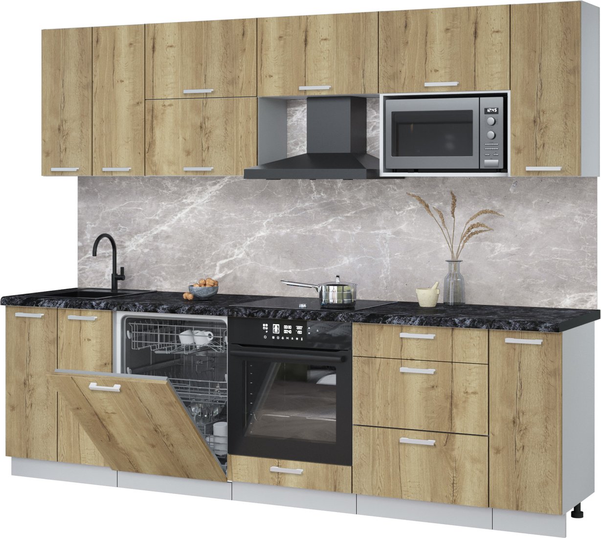 

Готовая кухня Интерлиния Мила Лайт 2.7-ПМ2 (дуб золотой/дуб золотой/кастилло темный)