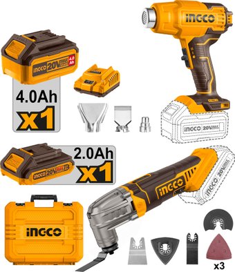 Ingco COSLI230703 (реноватор, фен промышленный, 2 АКБ, кейс)