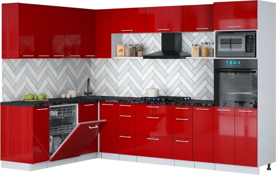 

Готовая кухня Интерлиния Мила Gloss 1.896х2.98-2 (красный глянец/красный глянец/кастилло темный)