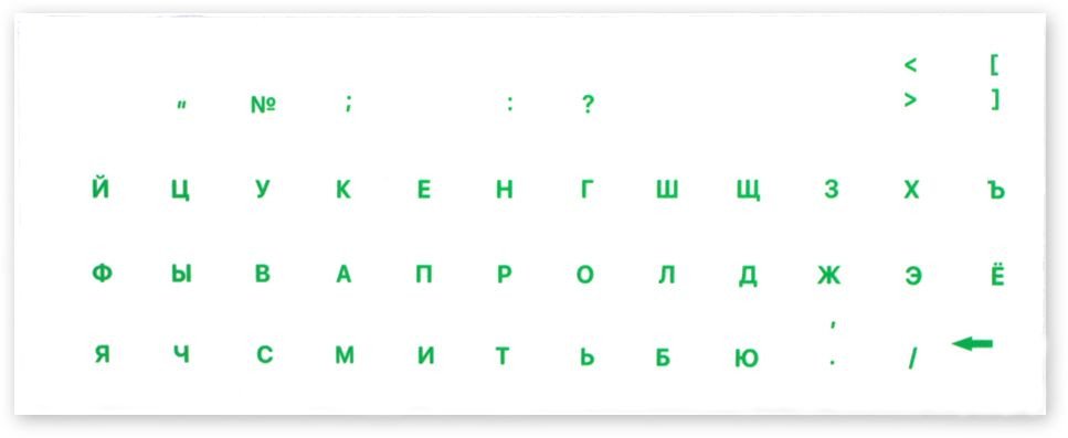 

Наклейки с русской раскладкой KST XXRU-V48403 (прозрачная основа/зеленые символы)