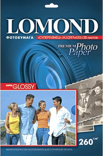 

Фотобумага Lomond Суперглянцевая А3 260 г/кв.м. 20 листов (1103130)