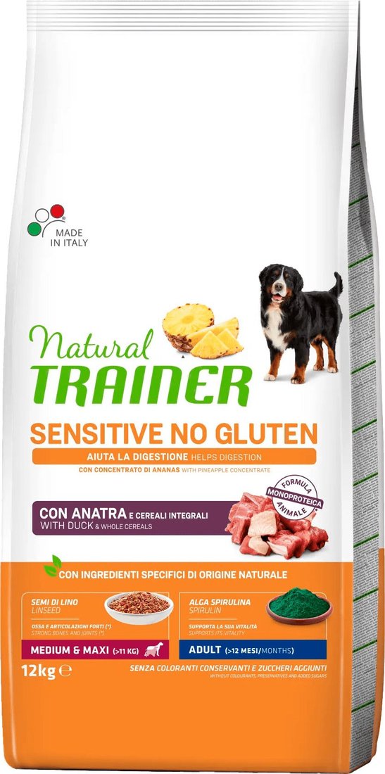 

Сухой корм для собак Trainer Natural Sensitive No Gluten Medium&Maxi Adult с уткой 12 кг