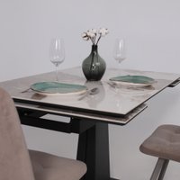 Кухонный стол Lepremo AV 2119 МДФ+керамика раздвижной 1200-1800x800 (белый глянцевый Pandora/черный)