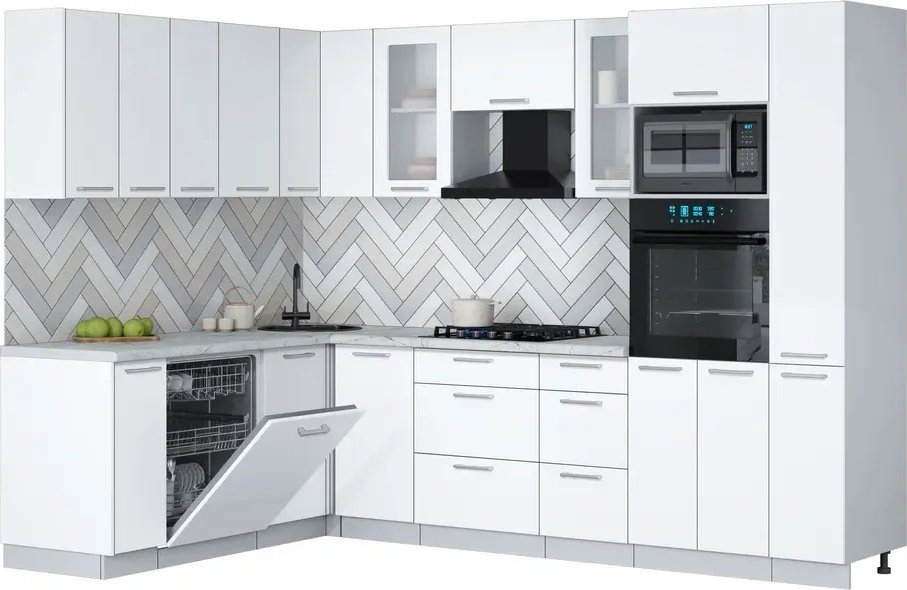 

Готовая кухня Интерлиния Мила Gloss 1.896х2.88 (белый/белый/серый каспий)