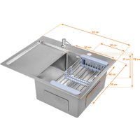 Кухонная мойка Saniteco 6550-R (с сифоном, дозатором и коландером)