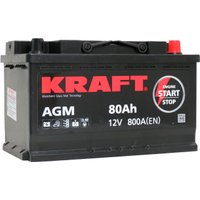 Автомобильный аккумулятор KRAFT AGM 80 R+ + Бесплатная диагностика подвески или -30% на замену масла