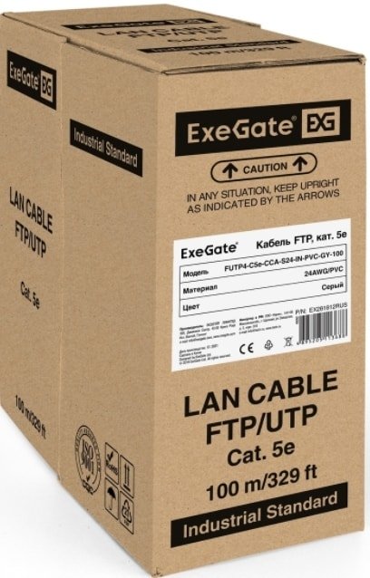 

Кабель ExeGate FUTP4-C5e-CCA-S24-IN-PVC-GY-100 FTP