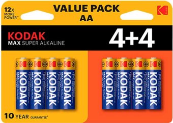 Kodak Max super alkaline AA LR6 4+4BL (8 шт)