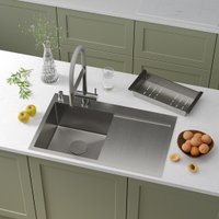 Кухонная мойка Roxen Vespa 560230-70L сатин (с коландером и дозатором)