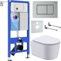 Унитаз подвесной Roxen Simple compact в комплекте с инсталляцией StounFix Dual Fresh 6 в 1 968486 (кнопка: сатин)