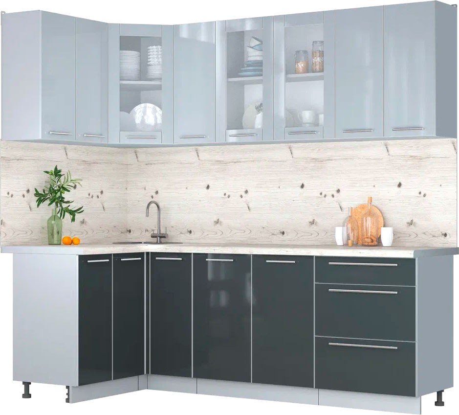 

Готовая кухня Интерлиния Мила Пластик 1.2x2.3 (туманный глянец/антрацит/бискайская сосна)