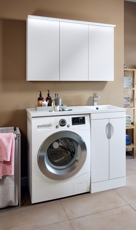 

Runo Тумба с умывальником Runo Лира 45 + Гамма 105 лайт с левым крылом (напольная, белый)