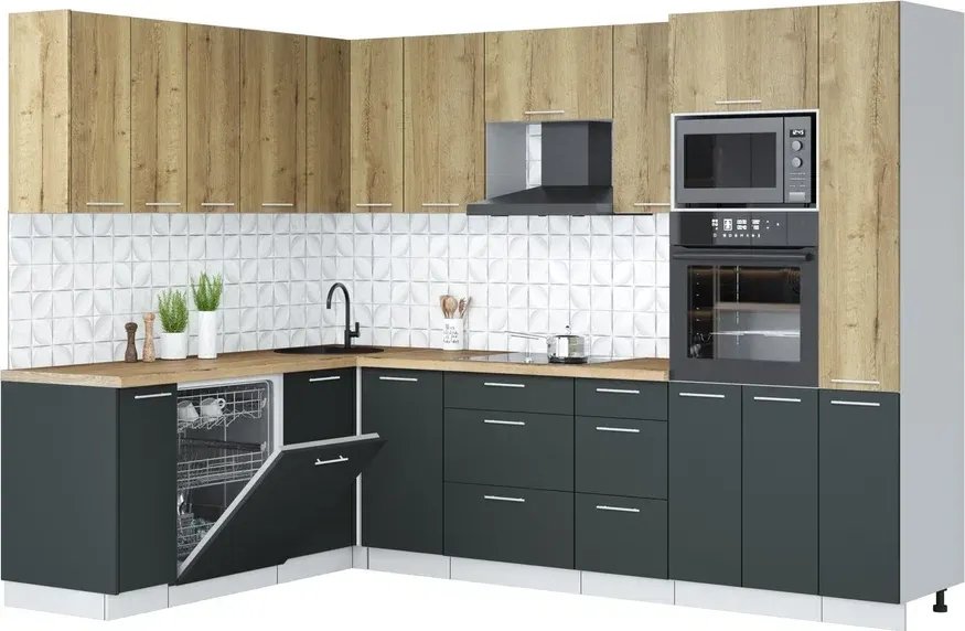 

Готовая кухня Интерлиния Мила Лайт 1.896х2.88 (дуб золотой/антрацит/дуб бунратти)