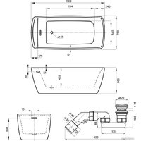 Ванна Wellsee Idéal 170x78 236901002 (отдельностоящая ванна белый глянец, экран, ножки, сифон-автомат глянцевый белый)