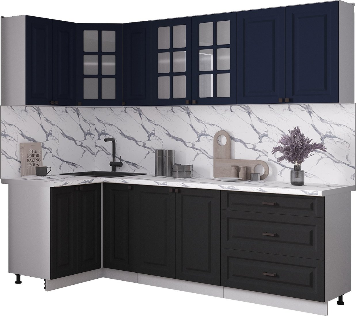 

Готовая кухня Интерлиния Мила Деко 1.2x2.5 (черный/индиго/белый гранит)