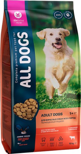 All Dogs для взрослых собак с говядиной и овощами 13 кг