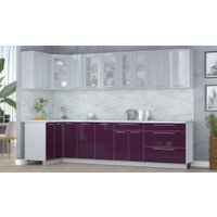 Готовая кухня Интерлиния Мила Пластик 1.2x3.1 (туманный глянец/слива/серый каспий) в Солигорске