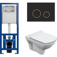 Унитаз подвесной Cersanit Carina New Clean On с инстал. Link Pro (с кнопкой Twins 63534 черный/золото)