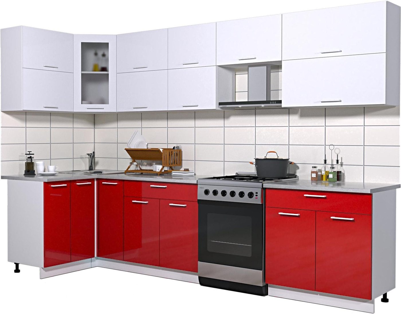 

Готовая кухня Интерлиния Мила Gloss 60-12x31 (белый/красный глянец)