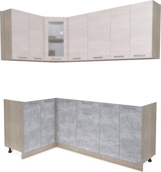 

Готовая кухня Интерлиния Мила 12x20 без столешницы (вудлайн кремовый/бетон)