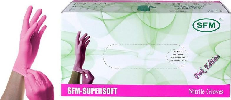 Нитриловые перчатки SFM Supersoft мед. смотр. нестер. неопудр. текстур. (S, 200 шт, розовый)