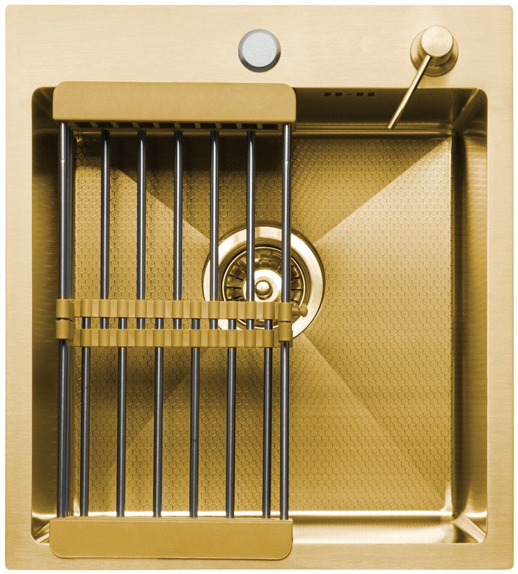 

Кухонная мойка Aquaforta 450*500, коландер, дозатор GOLD DECOR