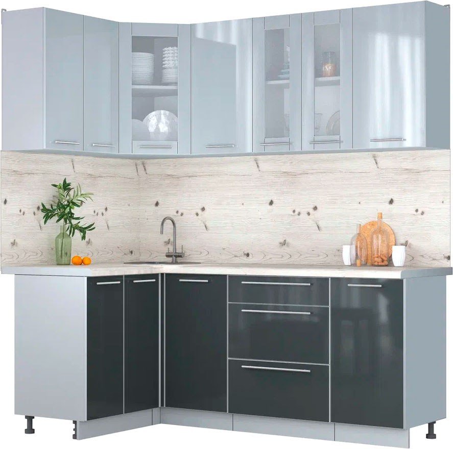 

Готовая кухня Интерлиния Мила Пластик 1.2x2.0 (туманный глянец/антрацит/бискайская сосна)