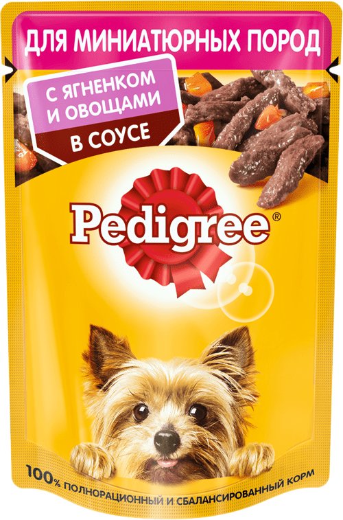 

Пресервы Pedigree для взрослых мелких пород с ягненком и овощами в соусе 85 г