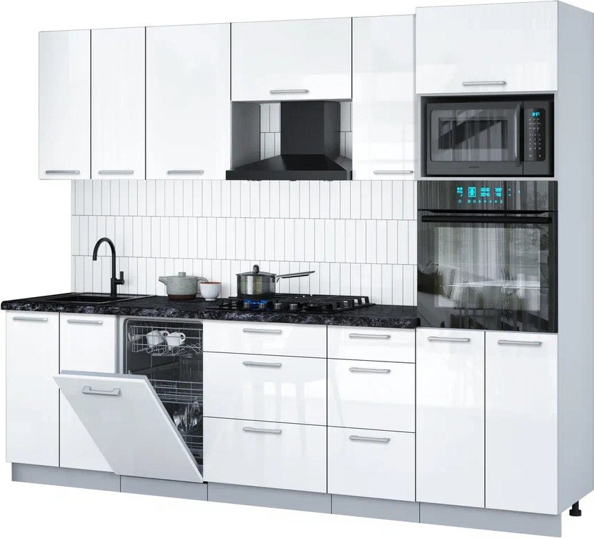 

Готовая кухня Интерлиния Мила Gloss 2.65-ПМ3 (белый глянец/белый глянец/кастилло темный)