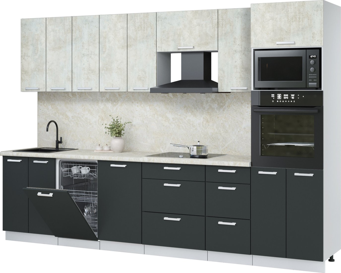 

Готовая кухня Интерлиния Мила Лайт 3.1-ПМ3 (бетон лайт/антрацит/опал светлый)