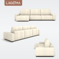Угловой диван Lagoma Селкеа ШП 1000 + 1000 + оттоманка левый (Elle Blonde/черный муар)