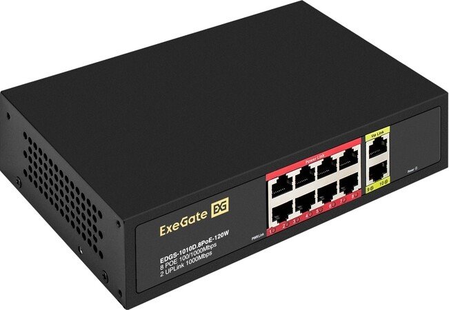 

Неуправляемый коммутатор ExeGate EDGS-1010D.8PoE-120W