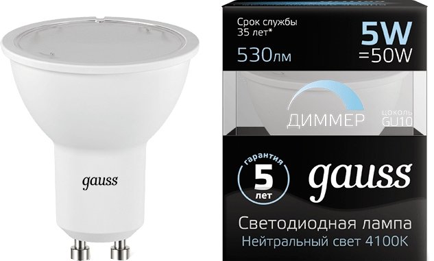 

Светодиодная лампочка Gauss LED MR16 GU10 5 Вт 4100 К 101506205-D