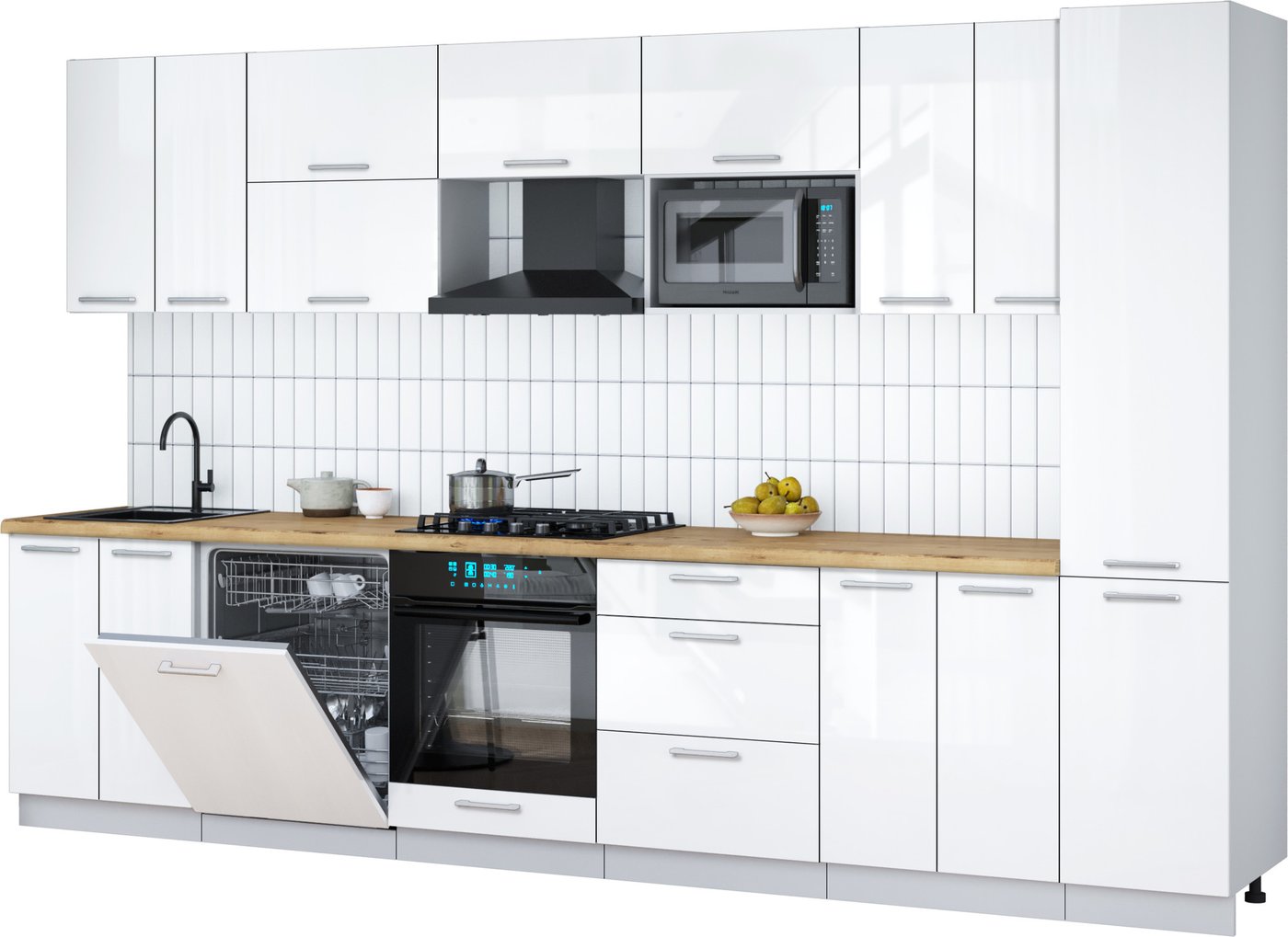 

Готовая кухня Интерлиния Мила Gloss 3.4-ПМ2 (белый глянец/белый глянец/дуб бунратти)