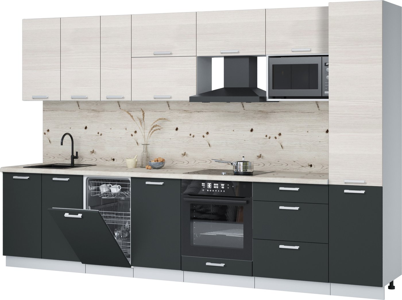 

Готовая кухня Интерлиния Мила Лайт 3.3-ПМ4 (вудлайн кремовый/антрацит/бискайская сосна)