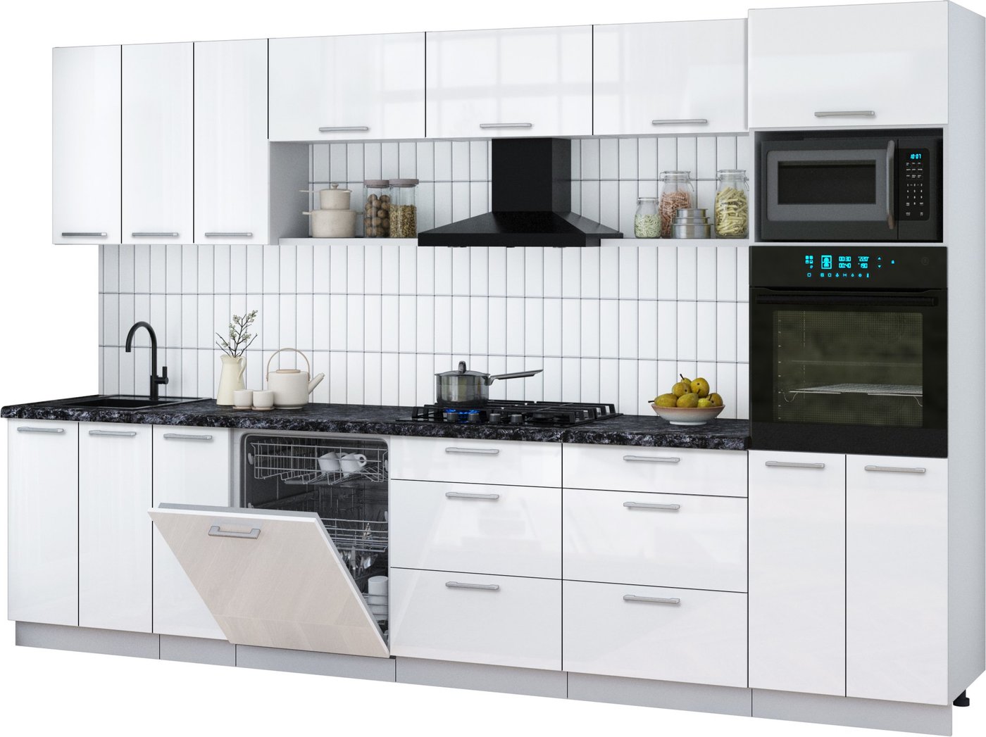 

Готовая кухня Интерлиния Мила Gloss 3.3-ПМ1-2 (белый глянец/белый глянец/кастилло темный)