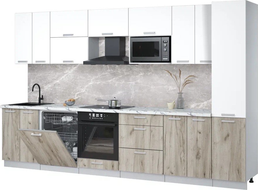 

Готовая кухня Интерлиния Мила Лайт 3.4-ПМ2 (белый платинум/дуб серый/белый гранит)