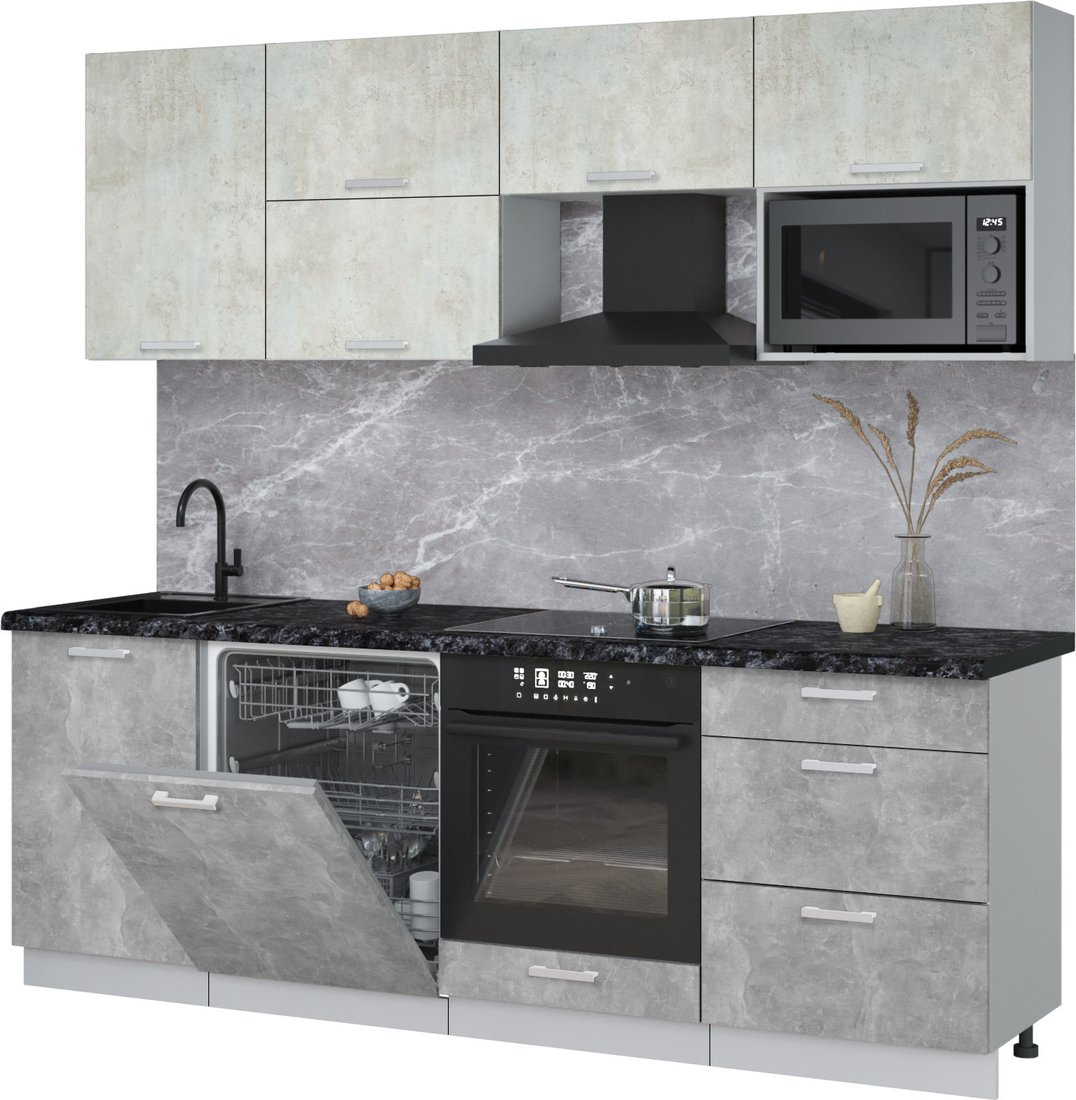 

Готовая кухня Интерлиния Мила Лайт 2.3-ПМ2 (бетон лайт/бетон/кастилло темный)