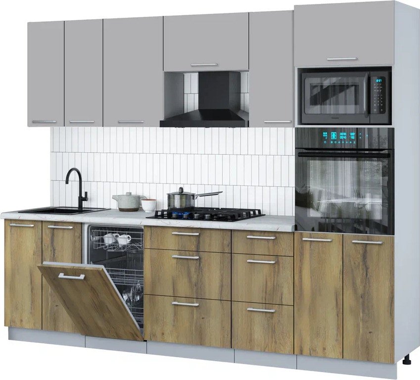 

Готовая кухня Интерлиния Мила Gloss 2.65-ПМ3 (дуб вотан/грей/серый каспий)