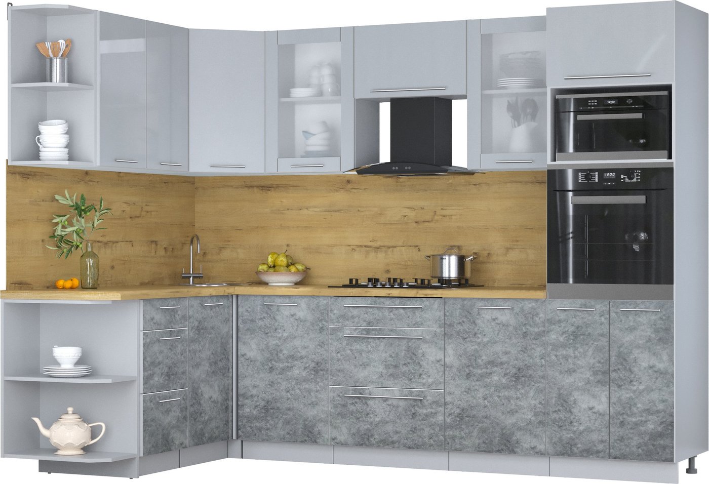 

Готовая кухня Интерлиния Мила Пластик 1.68x2.8 LV (туманный глянец/мрамор/дуб бунратти)