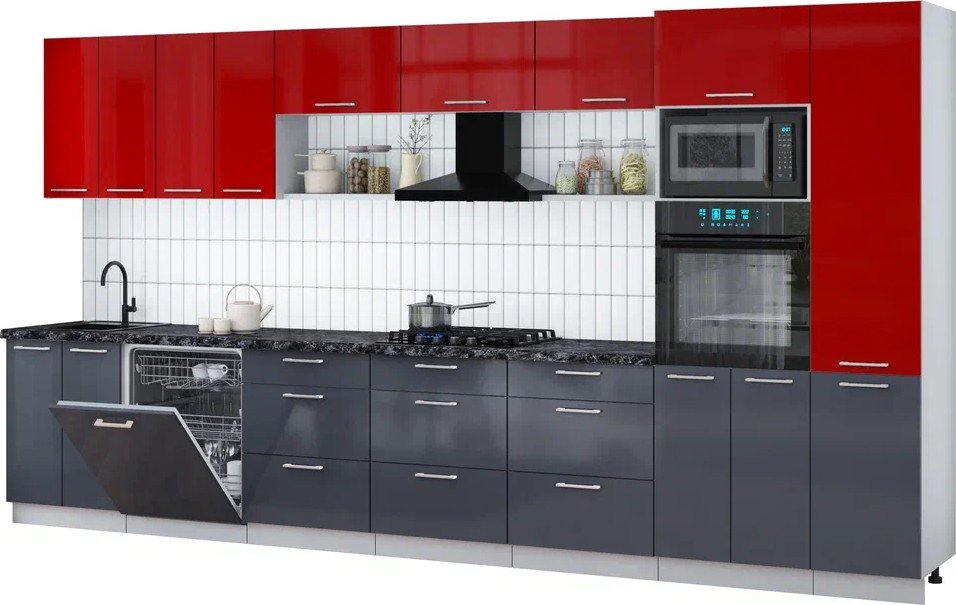

Готовая кухня Интерлиния Мила Gloss 4.0-ПМ1 (асфальт глянец/красный глянец/кастилло темный)