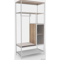 Стеллаж Hype Mebel Босс 120x200 (белый/дуб галифакс натуральный/велюр серый)