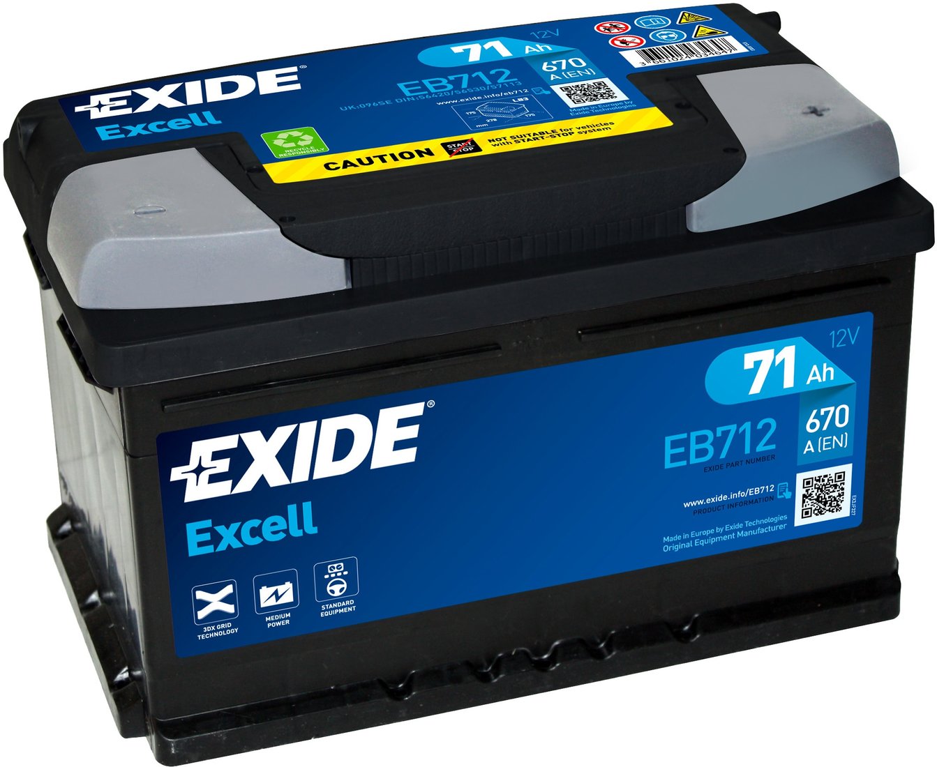 

Автомобильный аккумулятор Exide Excell EB712 (71 А/ч)