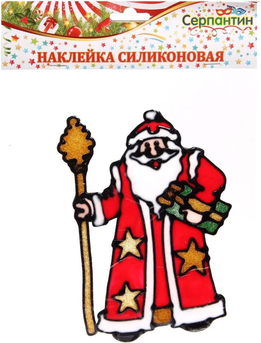

Наклейка на окно Серпантин Дед Мороз с посохом 19х23 см (белый/красный) 196-321