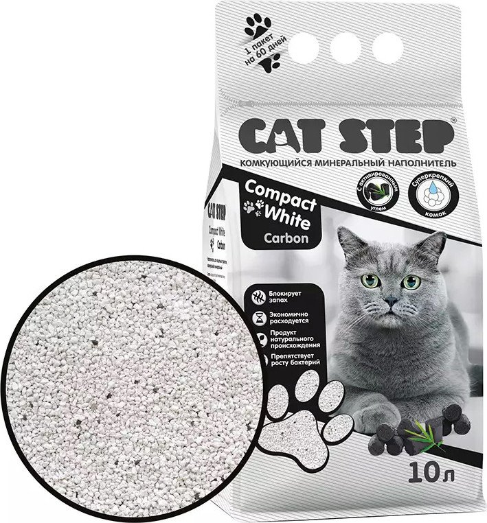 

Наполнитель для туалета Cat Step Compact White Carbon (с активированным углем) 10 л