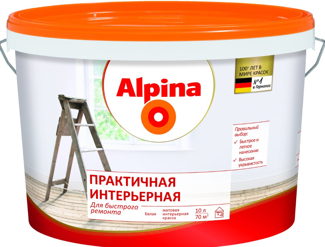 

Краска Alpina Практичная интерьерная 10 л (белый)