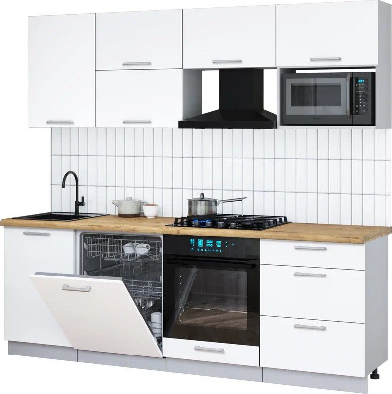 

Готовая кухня Интерлиния Мила Gloss 2.3-ПМ2 (белый/белый/дуб бунратти)