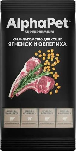 Лакомство для кошек AlphaPet Superpremium Крем-лакомство с ягненком и облепихой 48 г