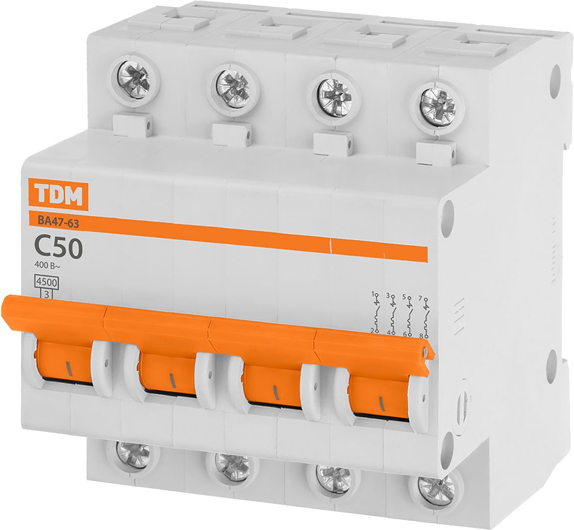 

Выключатель автоматический TDM Electric ВА47-63 4Р 50А SQ0218-0035